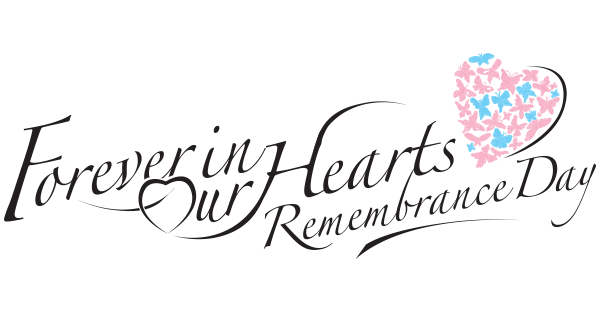 image with text that says forever in our hearts remembrance day with a heart made of pink and blue