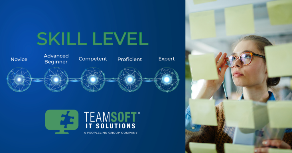 Professional woman creating skills taxonomy including skill levels.